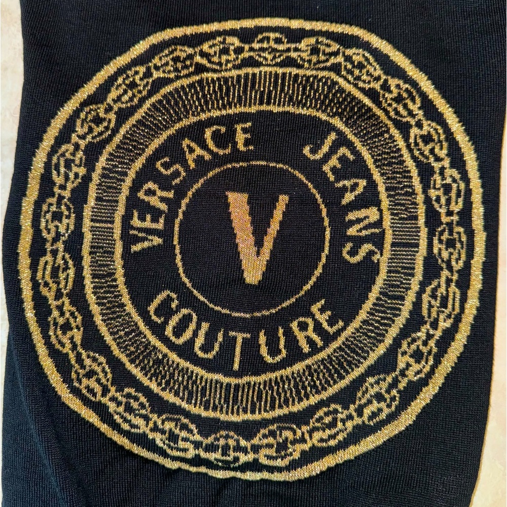Versace Jeans Couture black and metallic gold mock turtleneck sweater, XS